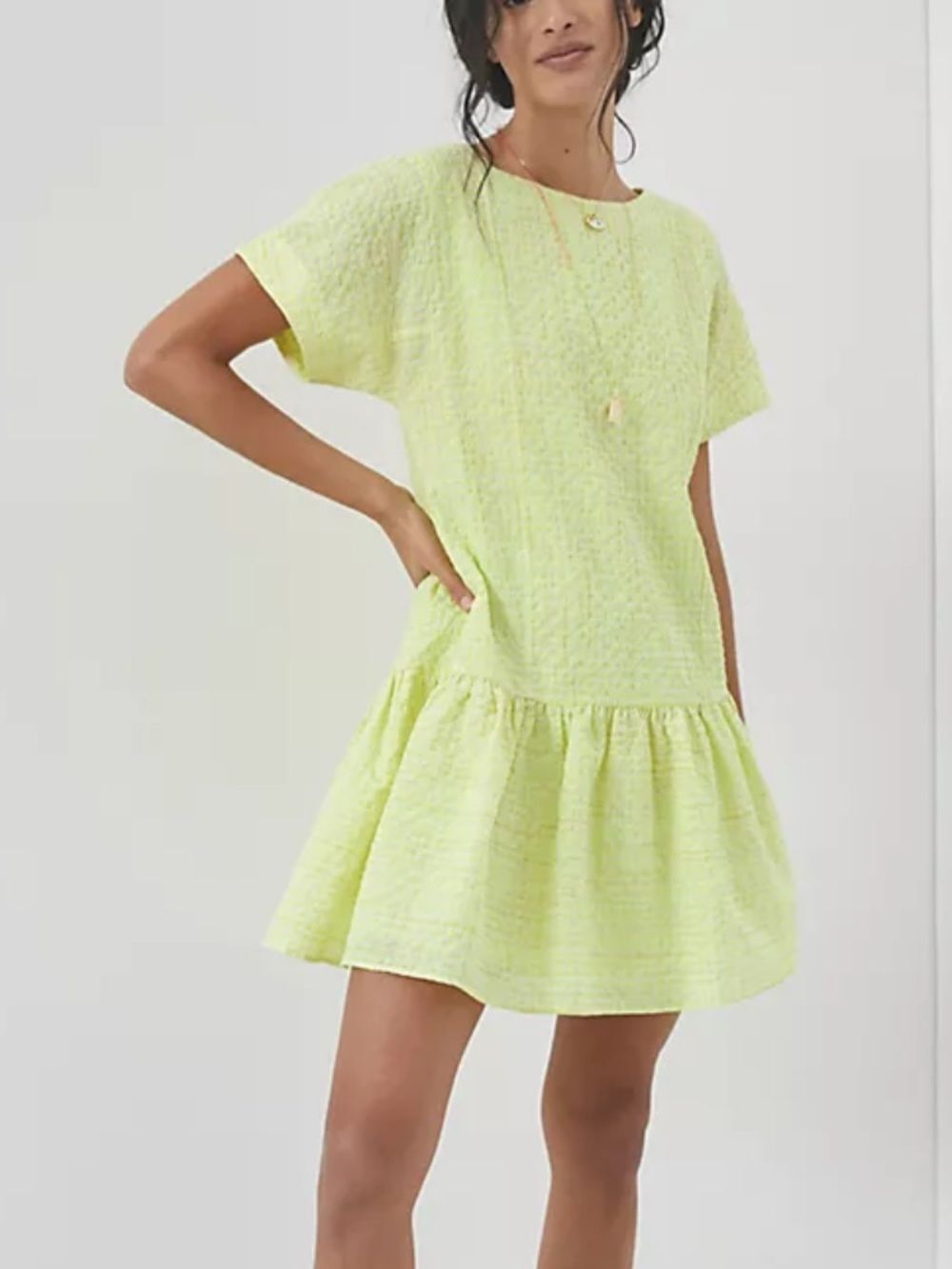 Corey Lynn Calter x Anthropologie Neon Lime Check Textured Dress Small